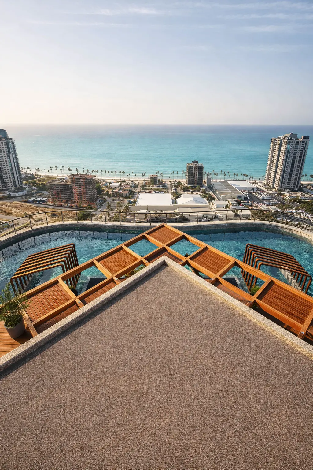 Vista do rooftop do City Park para o mar e o Parque Shopping